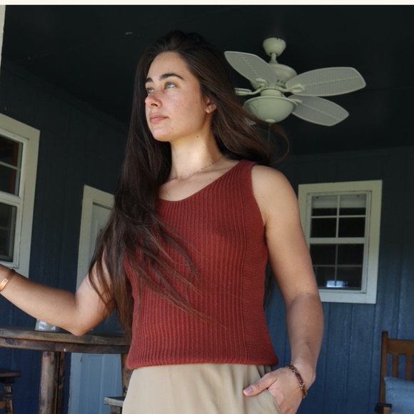 NWT SMALL RUST Sweater Tank Ribbed Sweater Shell Cami Tank Top Cotton Cashmere - Picture 3 of 8